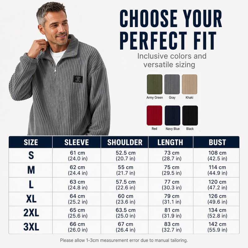 Men's Casual Corduroy Half-Zip Sweatshirt
