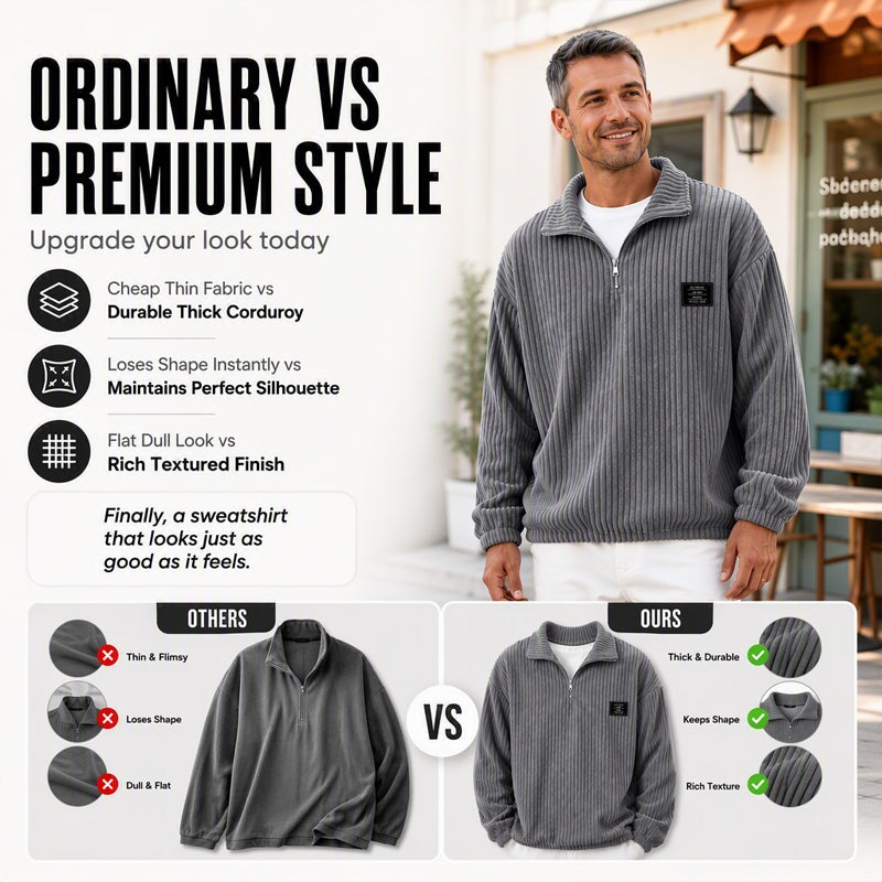 Men's Casual Corduroy Half-Zip Sweatshirt