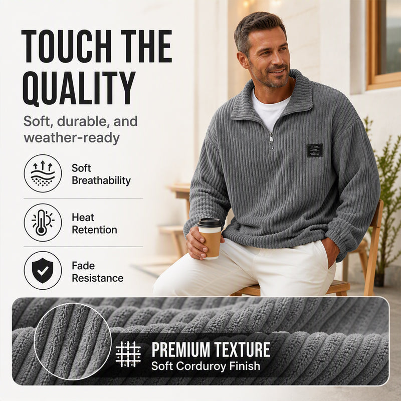 Men's Casual Corduroy Half-Zip Sweatshirt