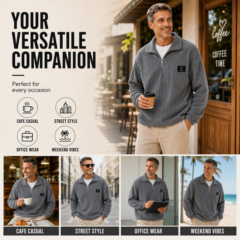 Men's Casual Corduroy Half-Zip Sweatshirt