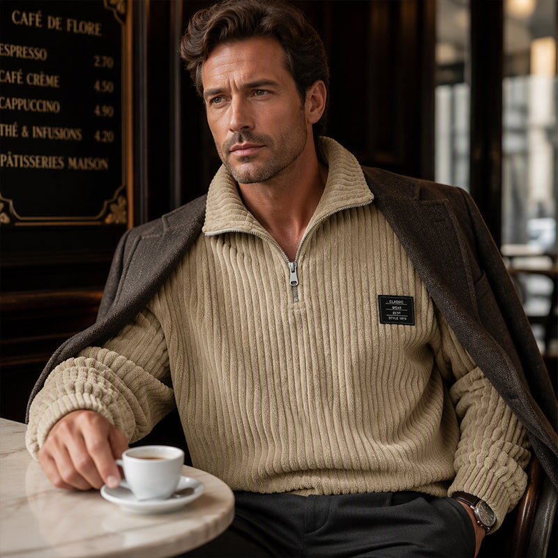 Men's Casual Corduroy Half-Zip Sweatshirt