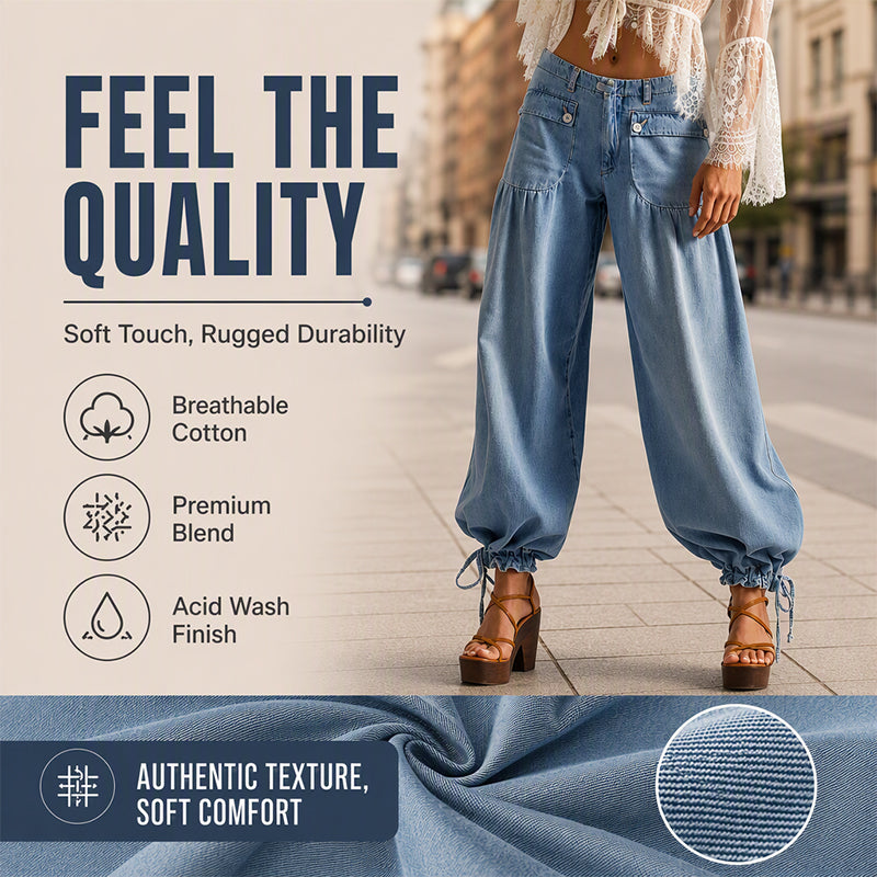 Women's Loose-Fit Jeans with Drawstring Hem