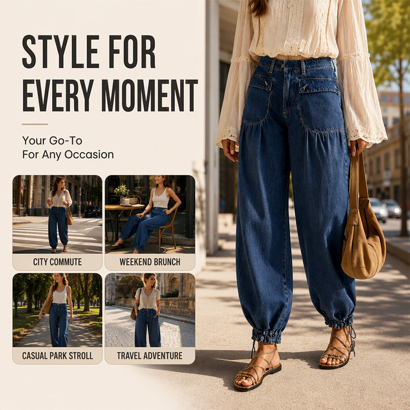 Women's Loose-Fit Jeans with Drawstring Hem