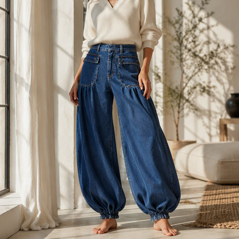 Women's Loose-Fit Jeans with Drawstring Hem
