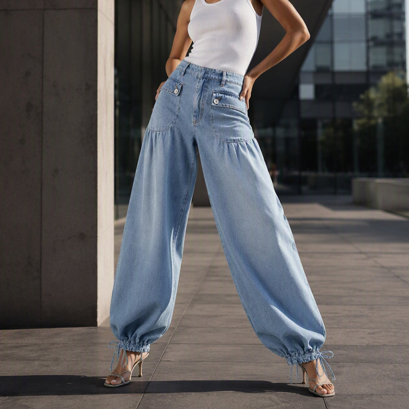Women's Loose-Fit Jeans with Drawstring Hem