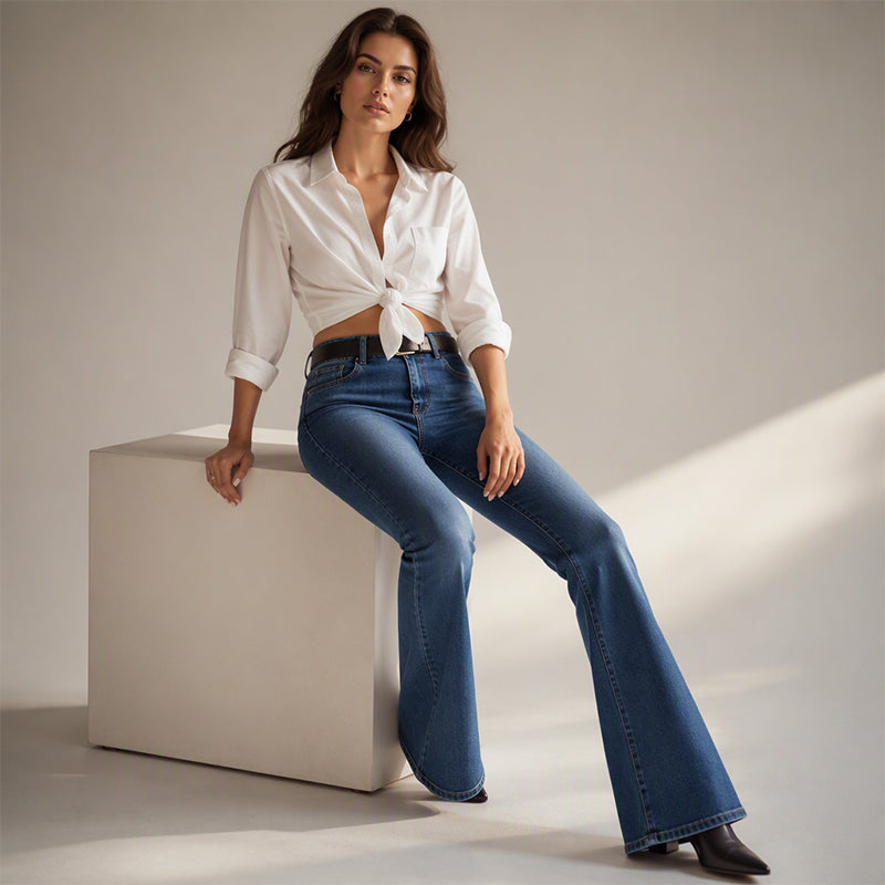 Women's High Elastic Waist Flare Jeans
