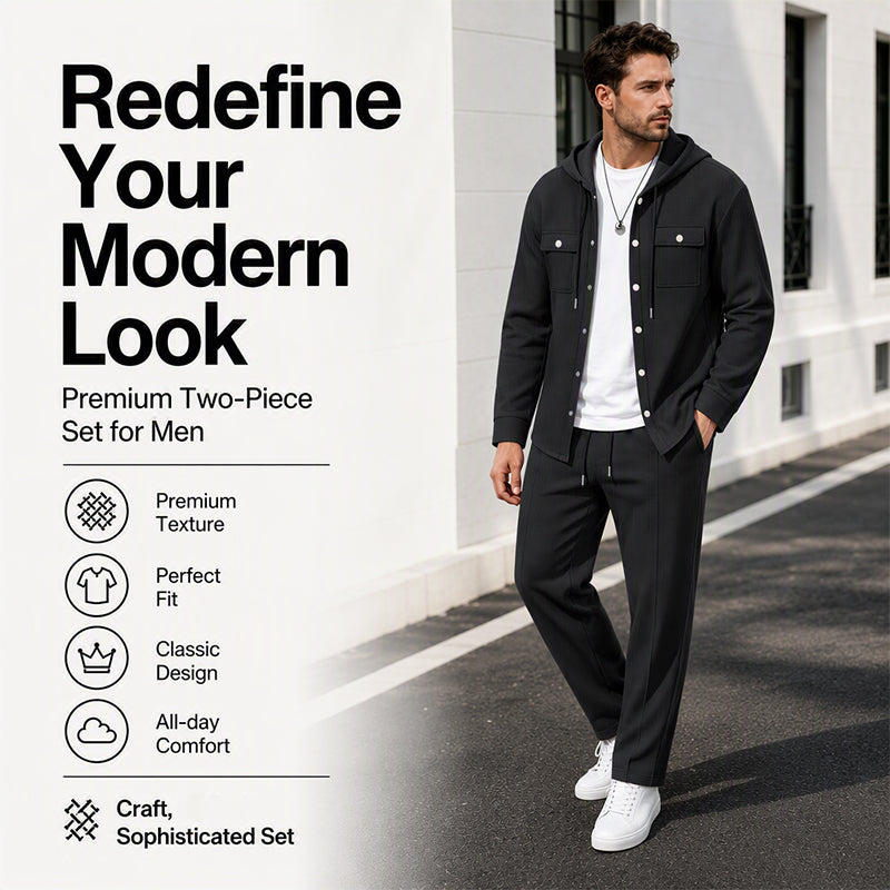 Men's Casual Waffle Hooded Jacket & Pants Set