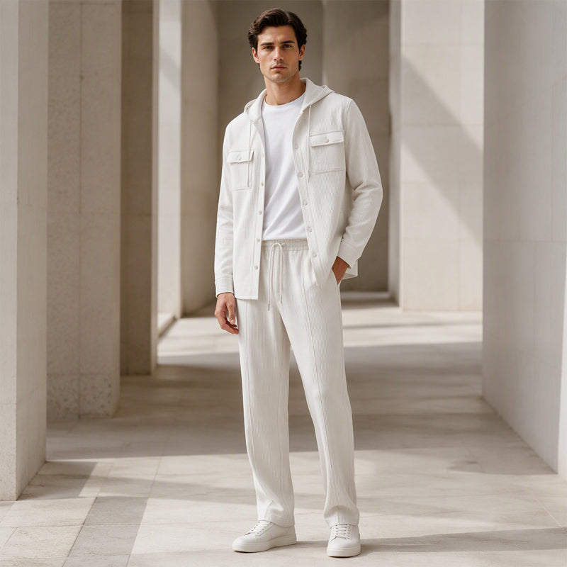 Men's Casual Waffle Hooded Jacket & Pants Set