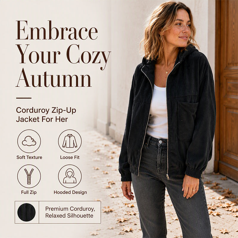 Women's Casual Corduroy Hooded Jacket
