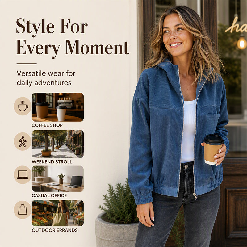 Women's Casual Corduroy Hooded Jacket