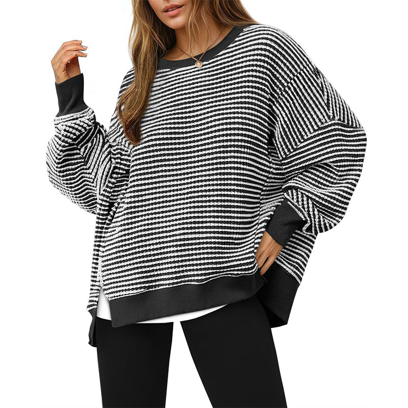 Women's Casual Loose Striped Sweatshirt