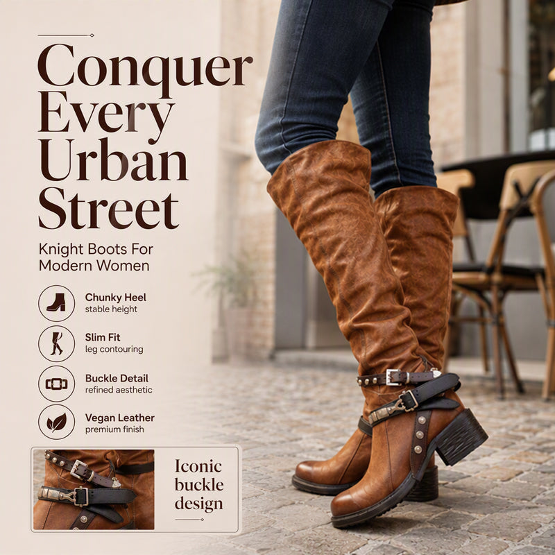 Women's Retro Buckle Strap Tall Boots