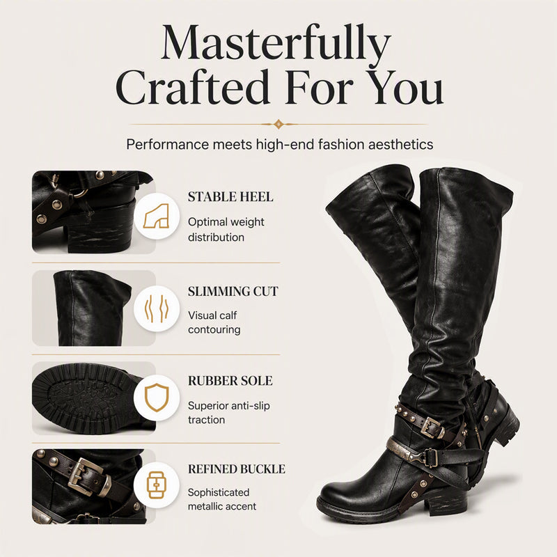 Women's Retro Buckle Strap Tall Boots