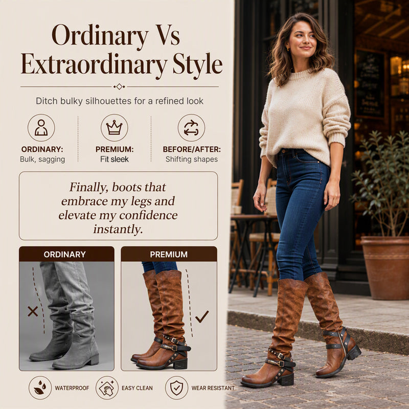 Women's Retro Buckle Strap Tall Boots