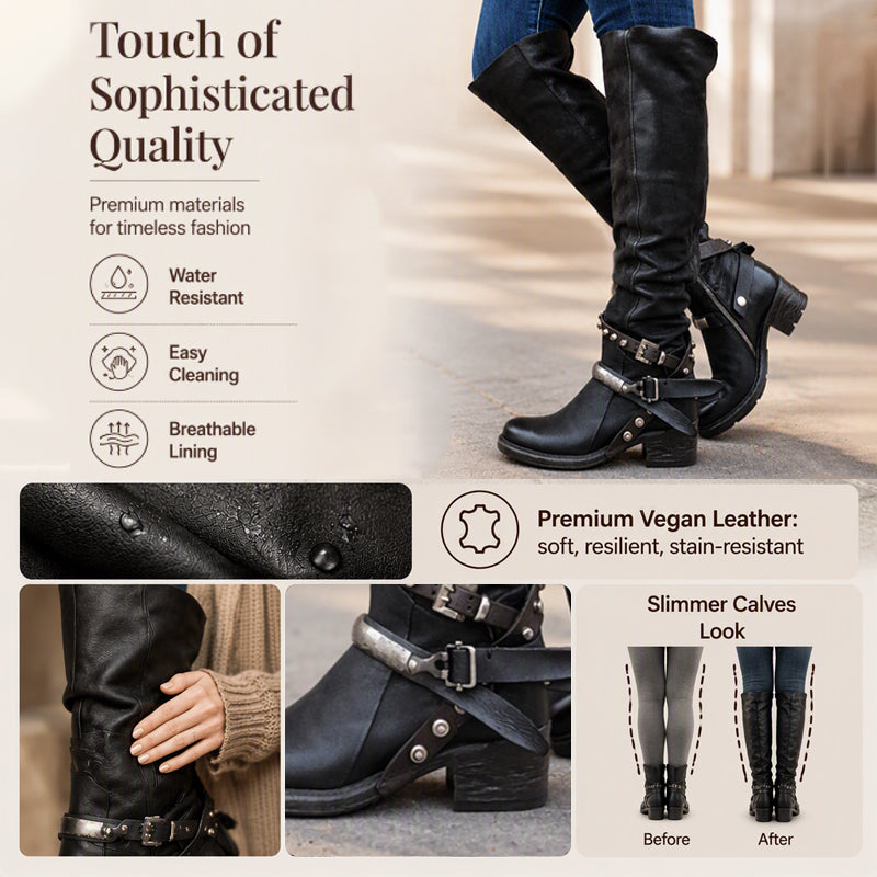 Women's Retro Buckle Strap Tall Boots