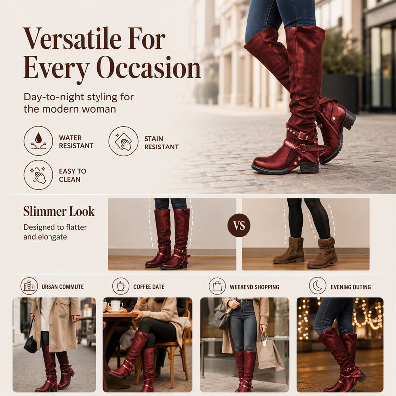 Women's Retro Buckle Strap Tall Boots