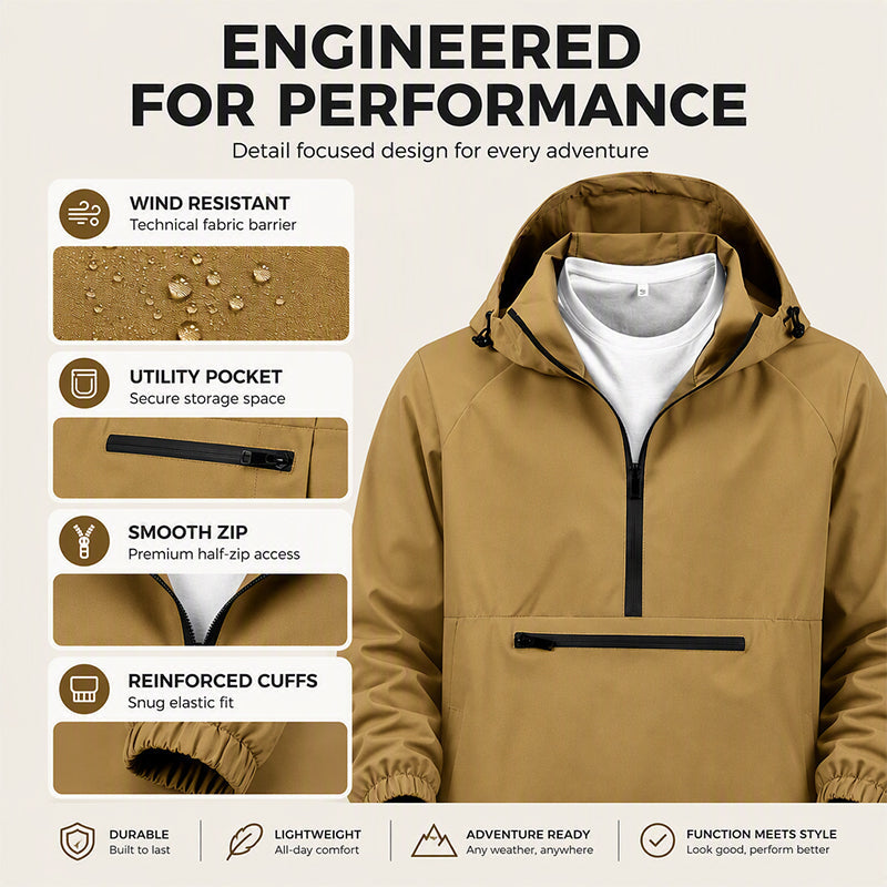 Men's Casual Half-Zip Hooded Jacket
