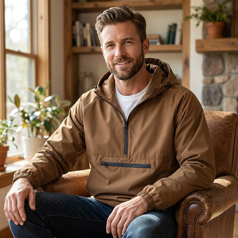 Men's Casual Half-Zip Hooded Jacket