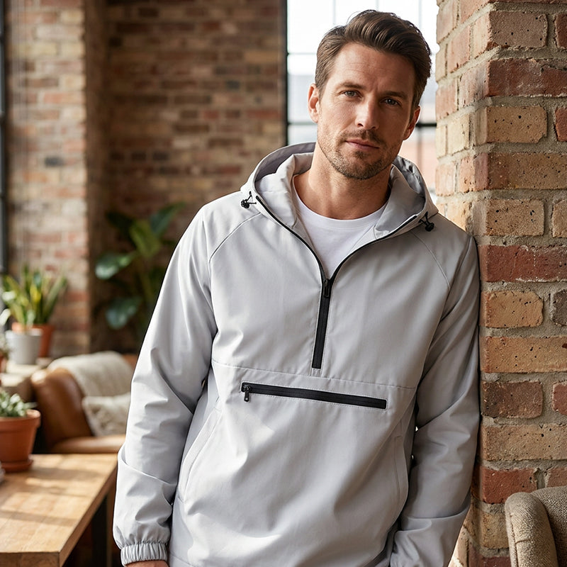 Men's Casual Half-Zip Hooded Jacket