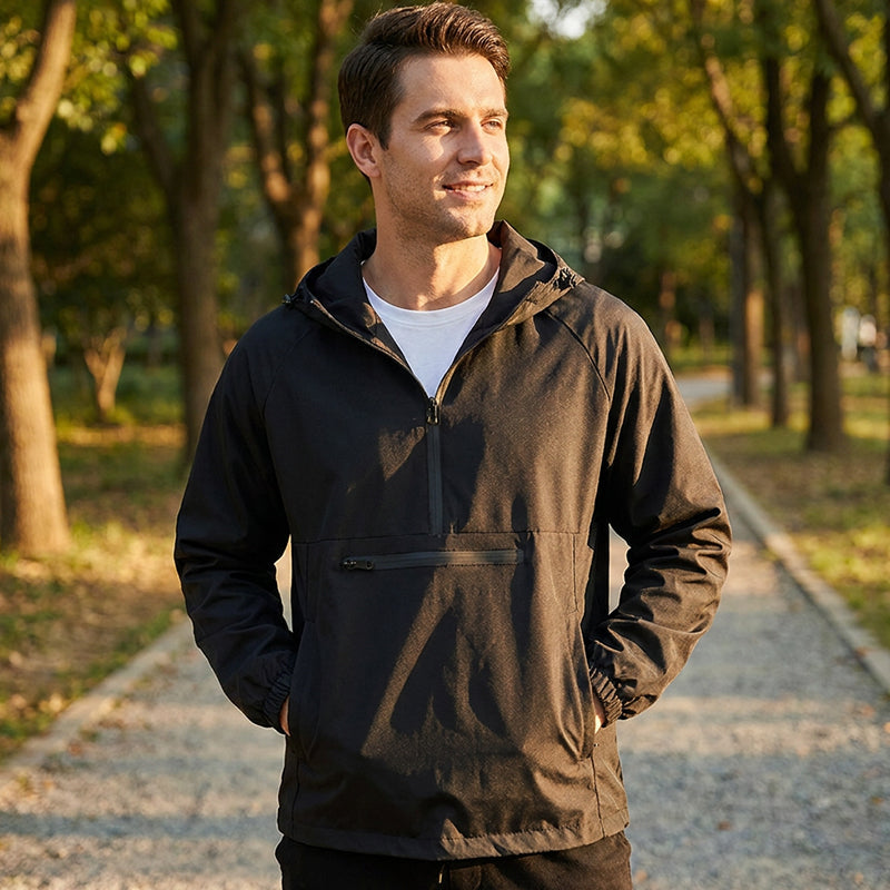 Men's Casual Half-Zip Hooded Jacket