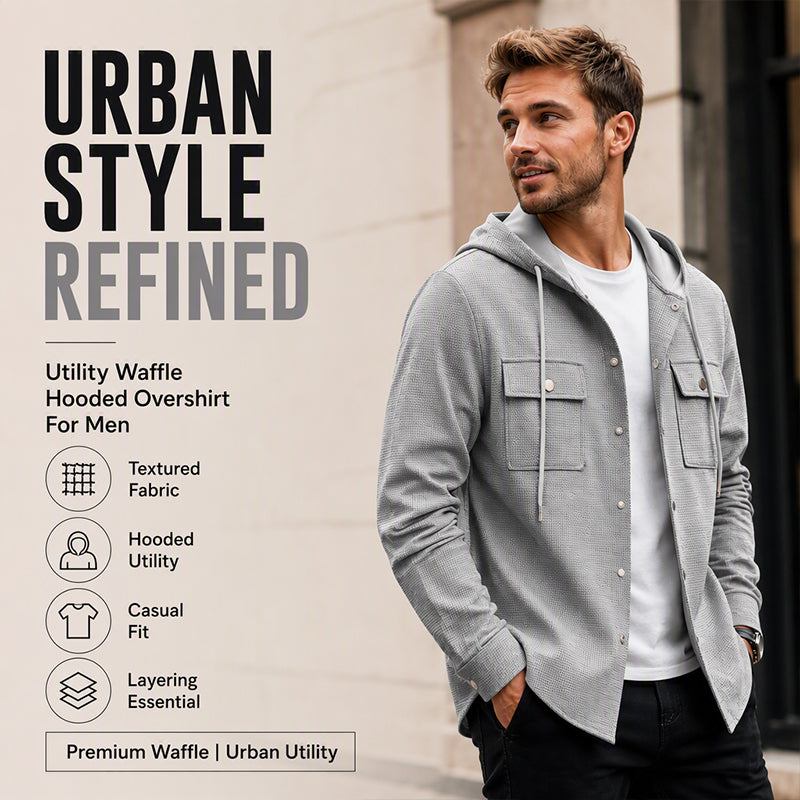 Men's Hooded Button-Down Waffle Knit Jacket