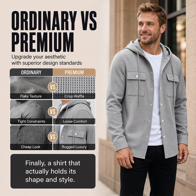 Men's Hooded Button-Down Waffle Knit Jacket