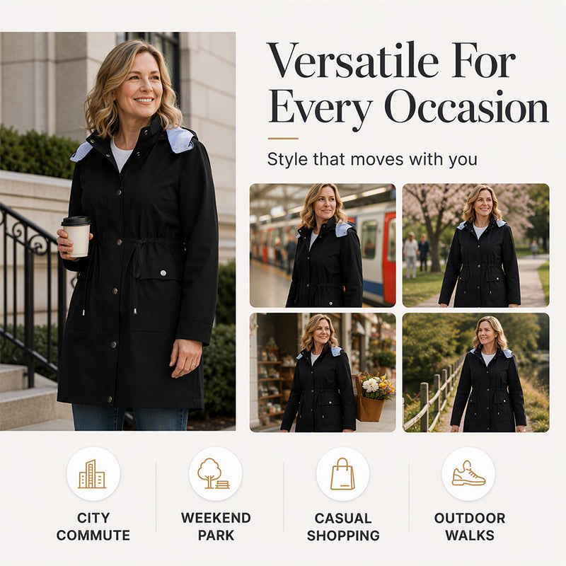 Women's Waterproof Hooded Mid-Length Jacket