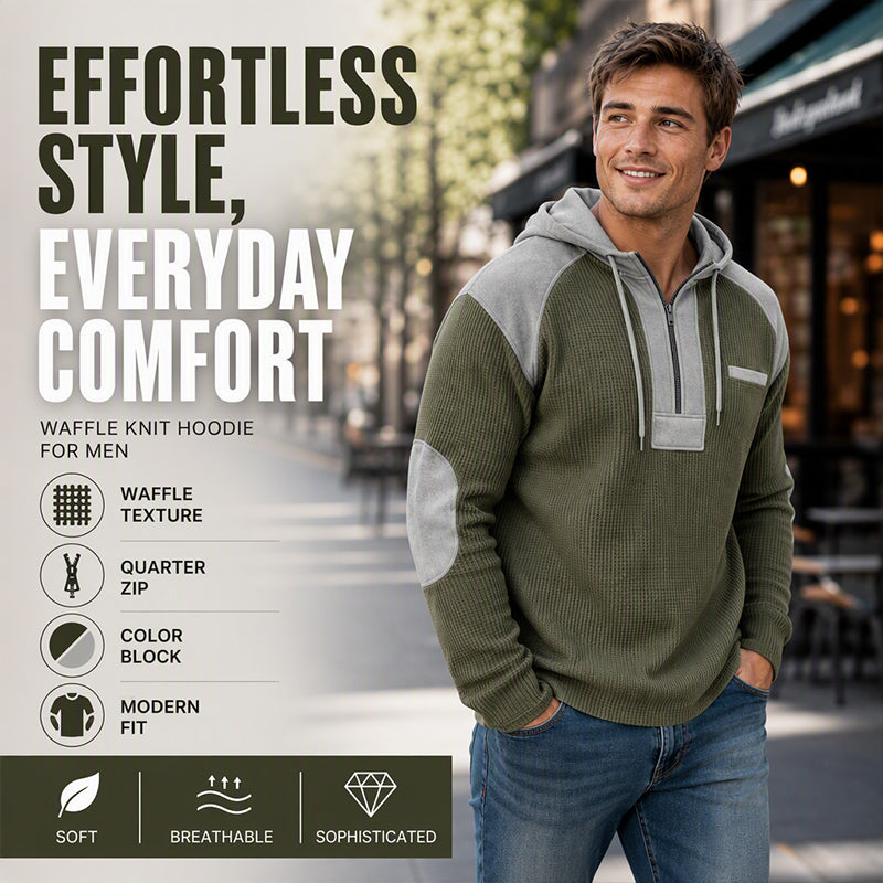 Men's Casual Patchwork Waffle Knit Hoodie