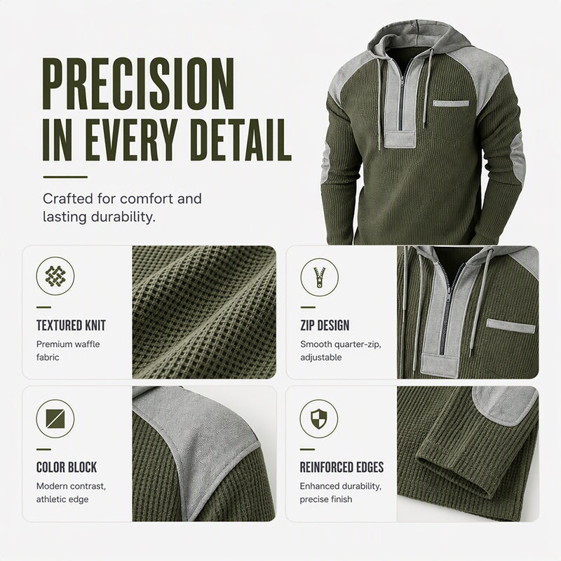 Men's Casual Patchwork Waffle Knit Hoodie