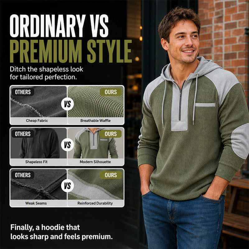 Men's Casual Patchwork Waffle Knit Hoodie