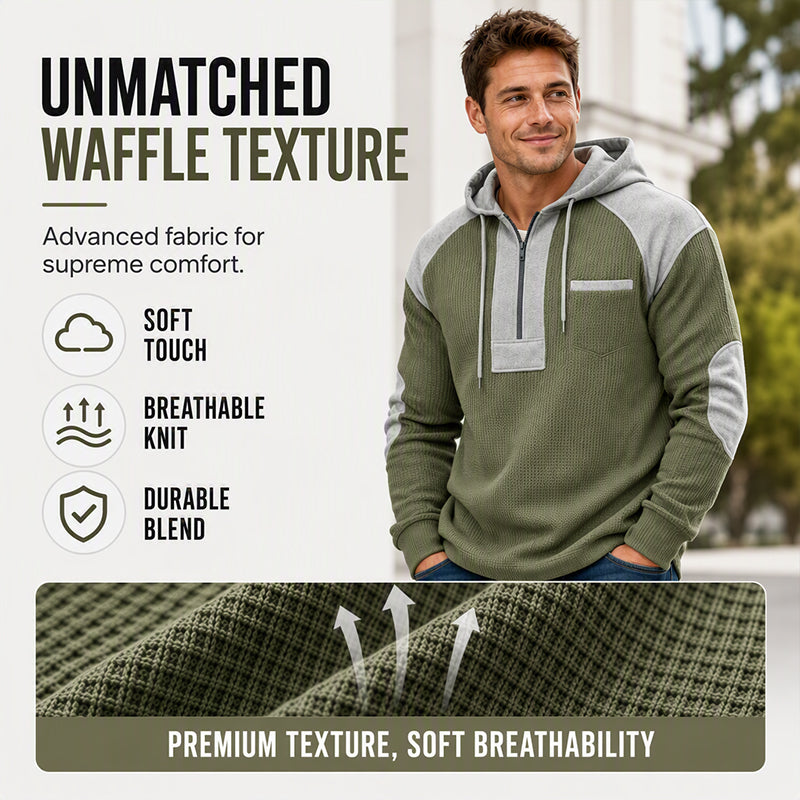 Men's Casual Patchwork Waffle Knit Hoodie