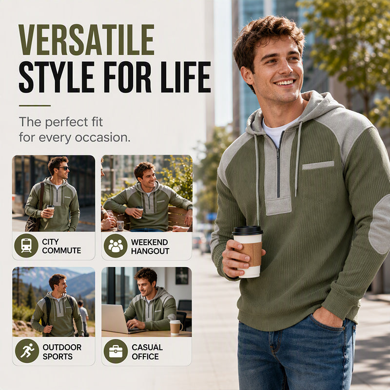 Men's Casual Patchwork Waffle Knit Hoodie