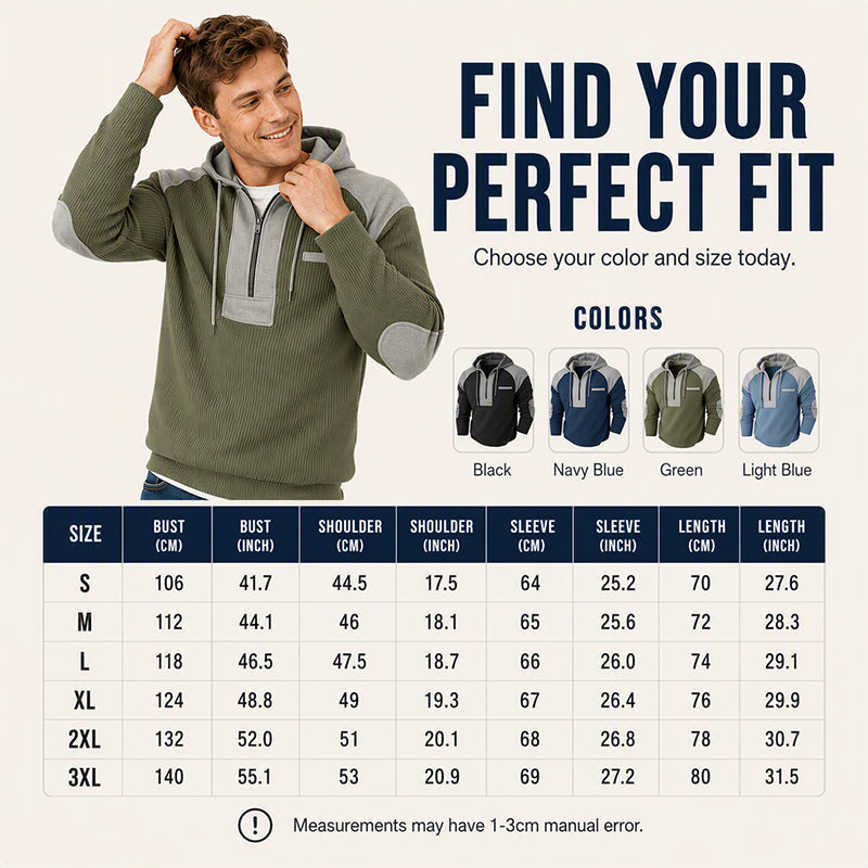 Men's Casual Patchwork Waffle Knit Hoodie
