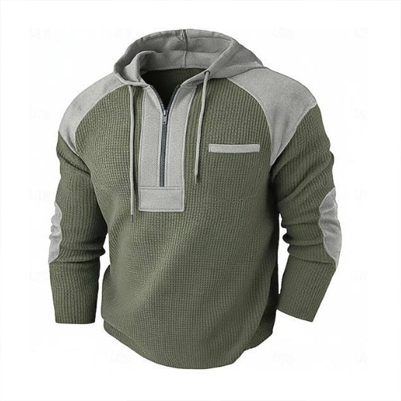 Men's Casual Patchwork Waffle Knit Hoodie