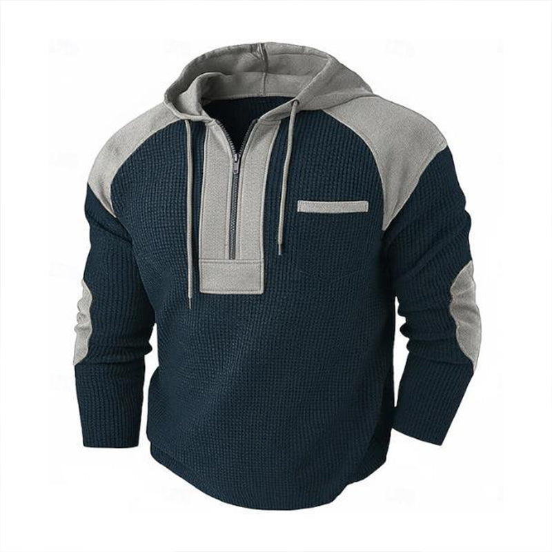 Men's Casual Patchwork Waffle Knit Hoodie