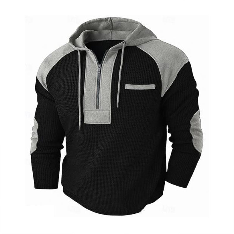 Men's Casual Patchwork Waffle Knit Hoodie