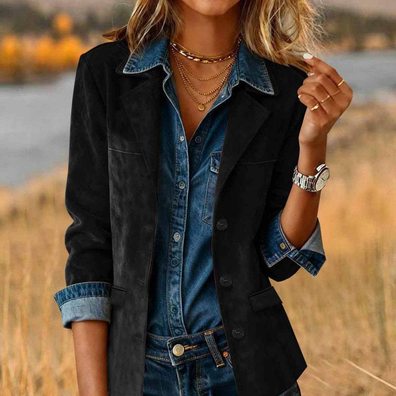Women's Faux Suede Blazer Jacket