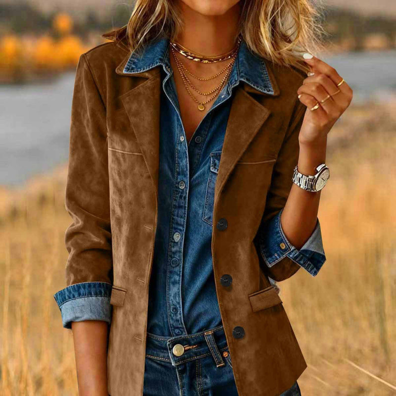 Women's Faux Suede Blazer Jacket