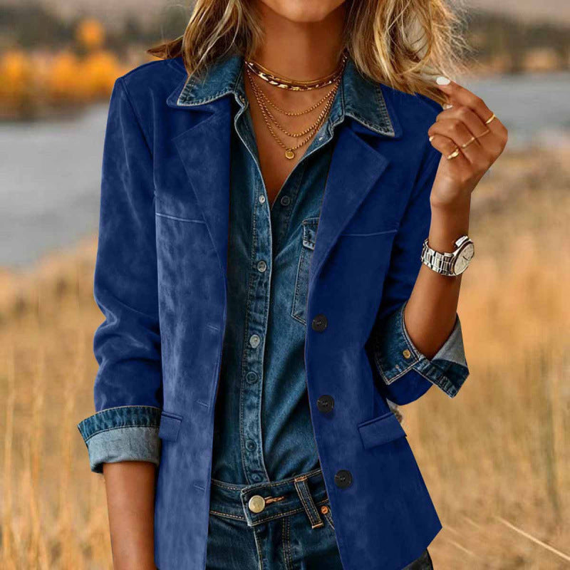 Women's Faux Suede Blazer Jacket