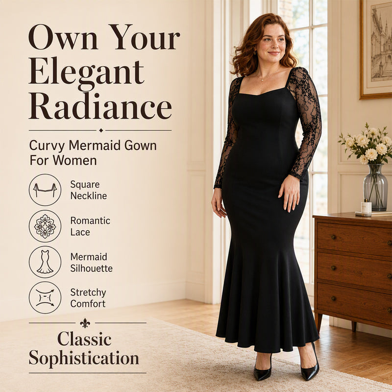 Women's Plus Size Square Neck Lace Dress