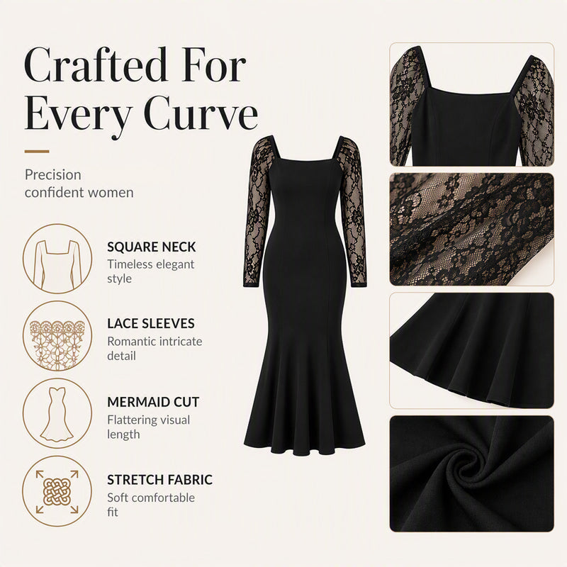 Women's Plus Size Square Neck Lace Dress