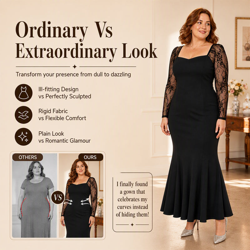 Women's Plus Size Square Neck Lace Dress