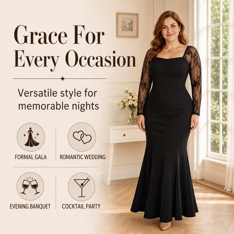 Women's Plus Size Square Neck Lace Dress