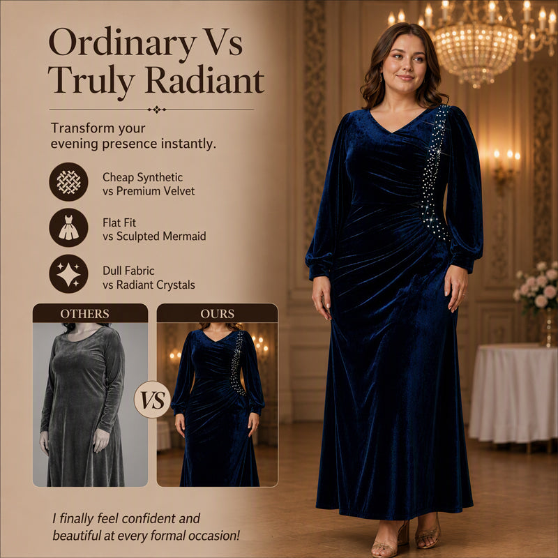 Women's Plus Size Velvet Ruched Dress