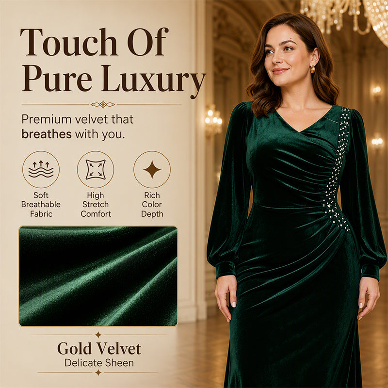 Women's Plus Size Velvet Ruched Dress