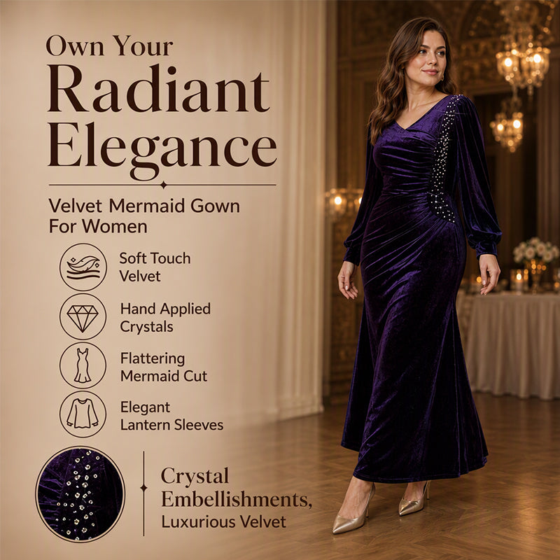 Women's Plus Size Velvet Ruched Dress