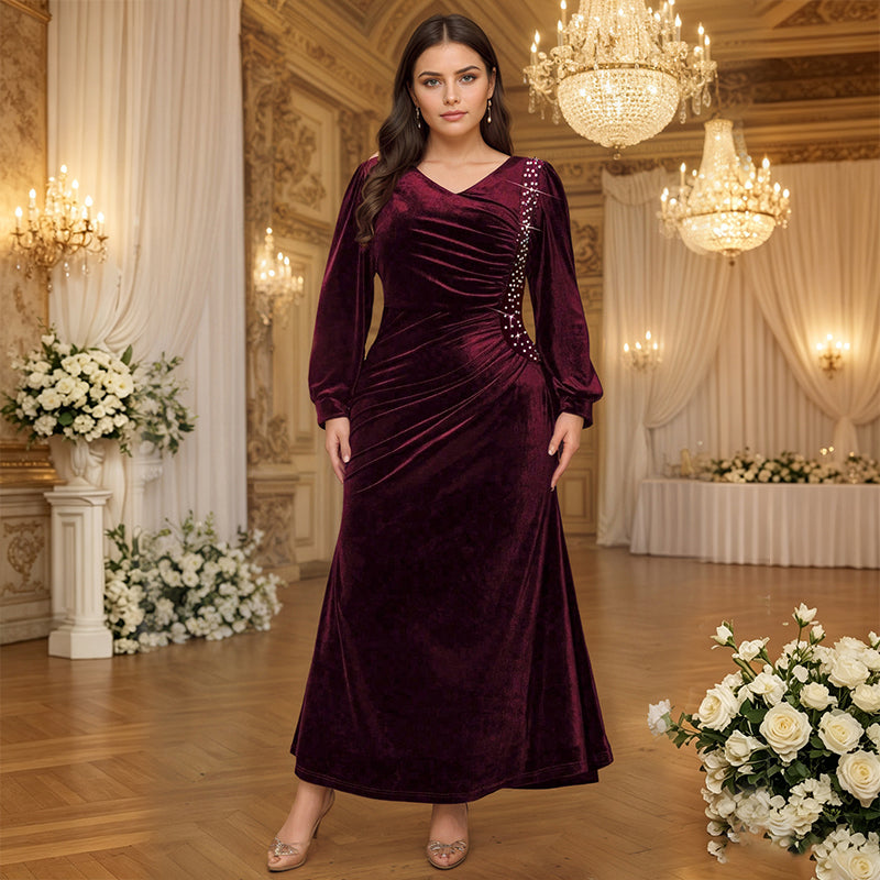 Women's Plus Size Velvet Ruched Dress