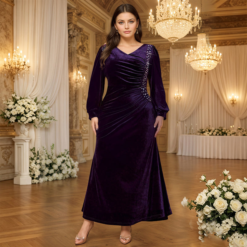 Women's Plus Size Velvet Ruched Dress