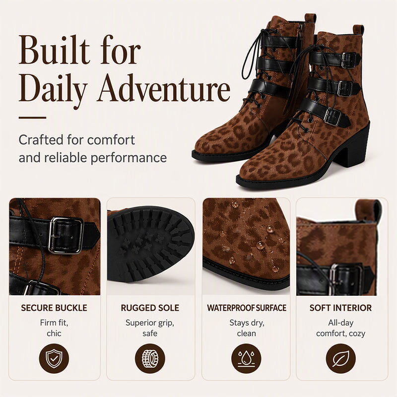 Women's Retro Leopard Print Ankle Boots