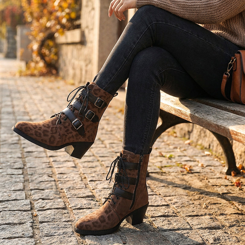 Women's Retro Leopard Print Ankle Boots